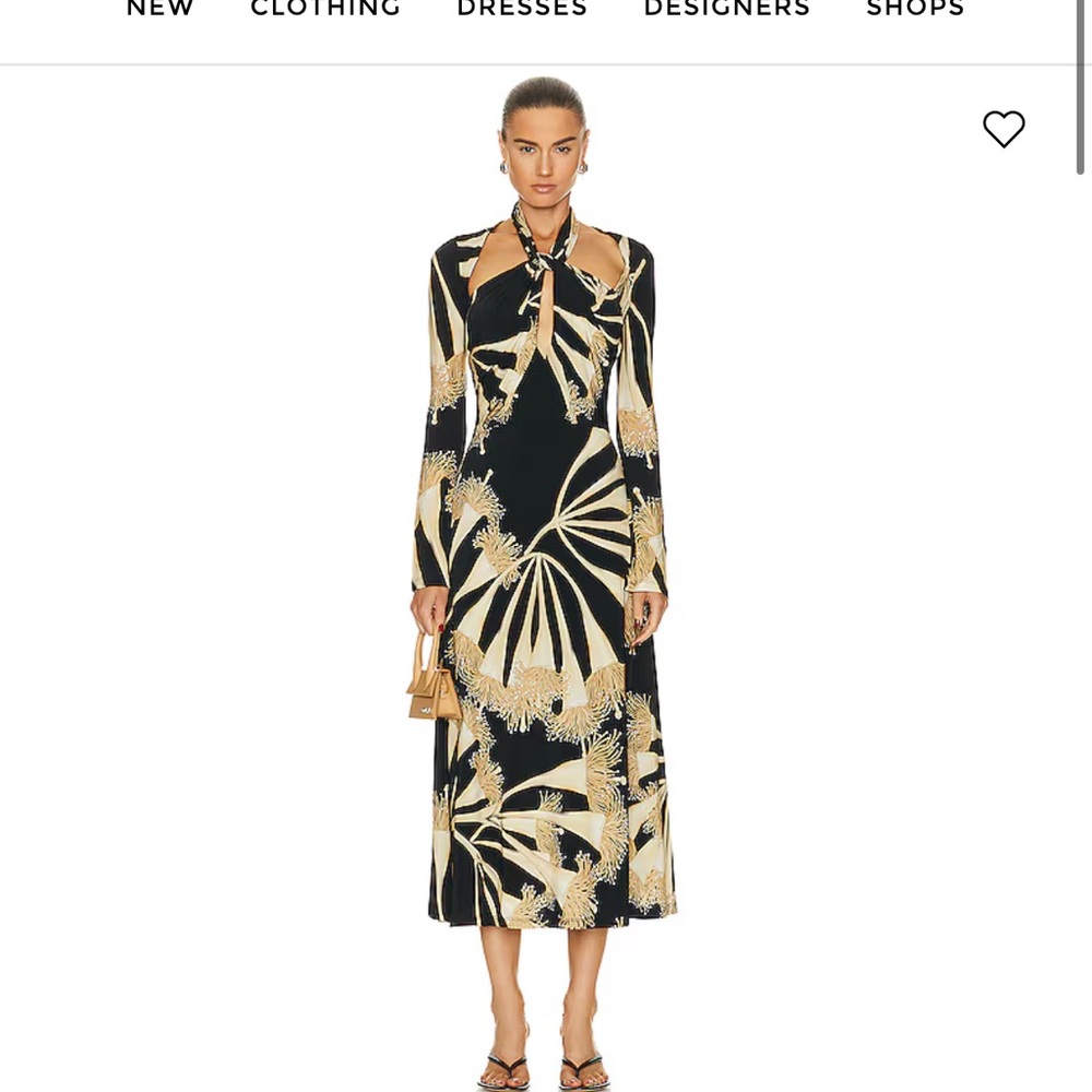 Johanna Ortiz Black and Cream Sheath Dress with Bishop Sleeves
